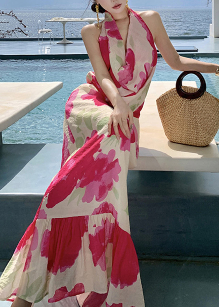 Fashion Dresses Bow Backless Red Long Summer Vacation