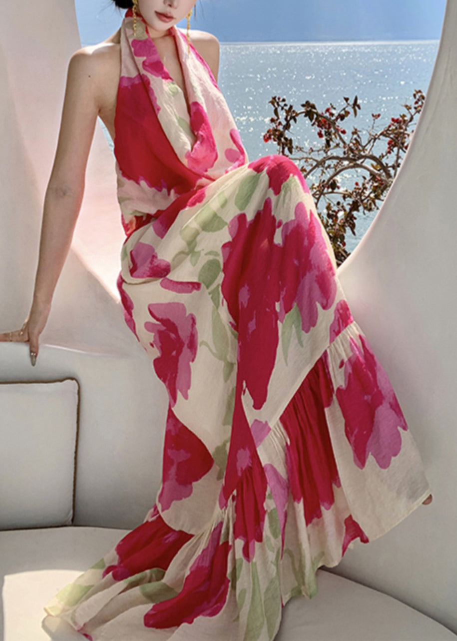 Fashion Dresses Bow Backless Red Long Summer Vacation