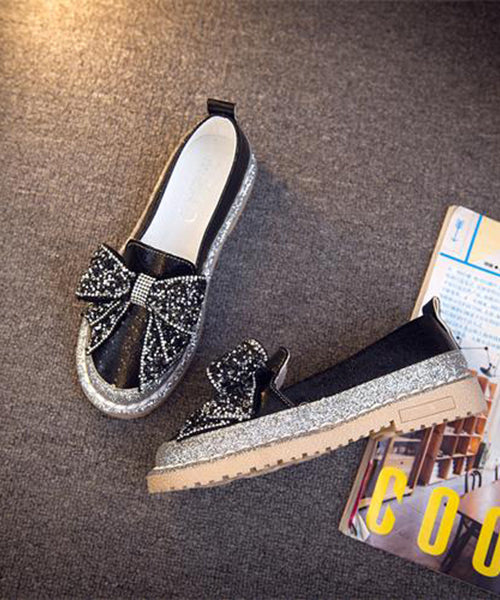 Zircon Splicing Red Penny Bow Fashion Loafers