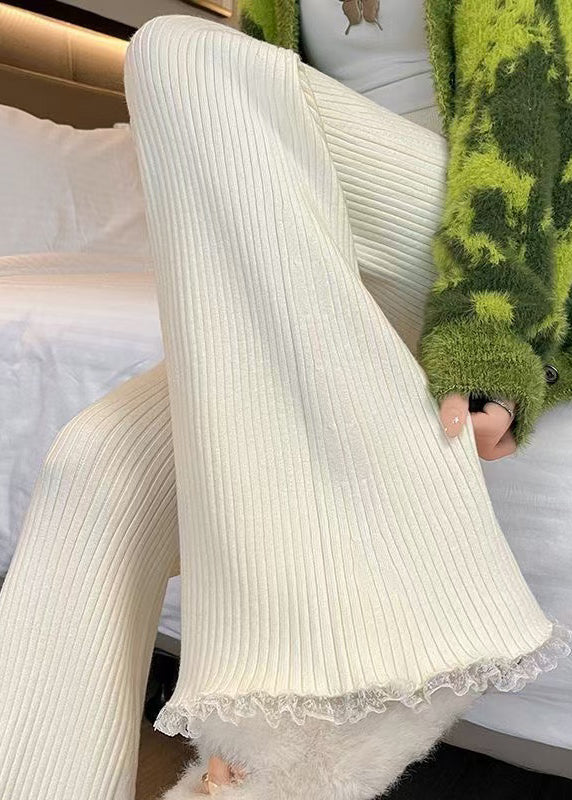 Fashion Red Drawstring Lace Patchwork Knit Flared Trousers Spring TN028