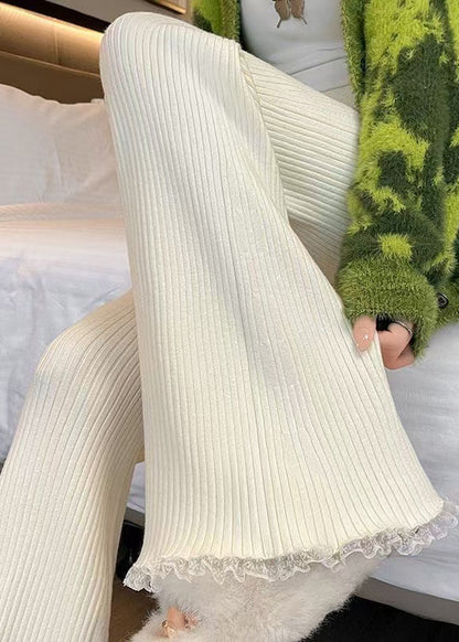 Fashion Red Drawstring Lace Patchwork Knit Flared Trousers Spring TN028