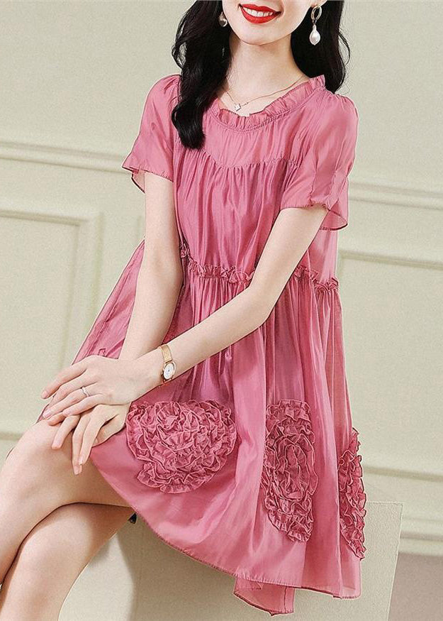 Red Chiffon Dresses Ruffled Short Floral Fashion Sleev Mid