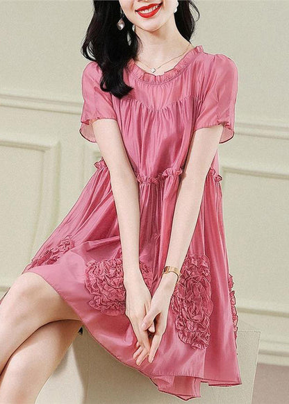Red Chiffon Dresses Ruffled Short Floral Fashion Sleev Mid