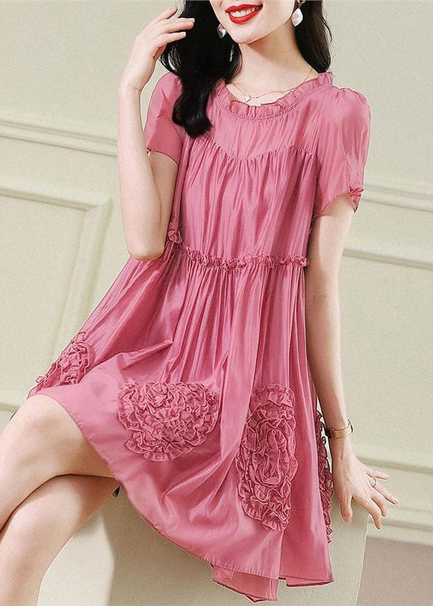 Red Chiffon Dresses Ruffled Short Floral Fashion Sleev Mid