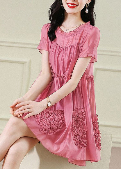 Red Chiffon Dresses Ruffled Short Floral Fashion Sleev Mid