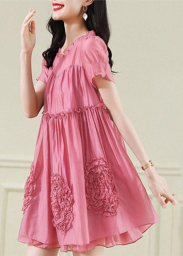 Red Chiffon Dresses Ruffled Short Floral Fashion Sleev Mid