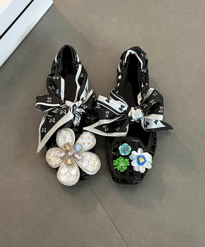 Red Flower Flats Square Out Shoes Fashion Toe Hollow