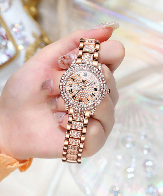 Stainless Steel Movement Quartz Zircon Rose Gold Fashion
