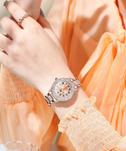 Stainless Steel Movement Quartz Zircon Rose Gold Fashion