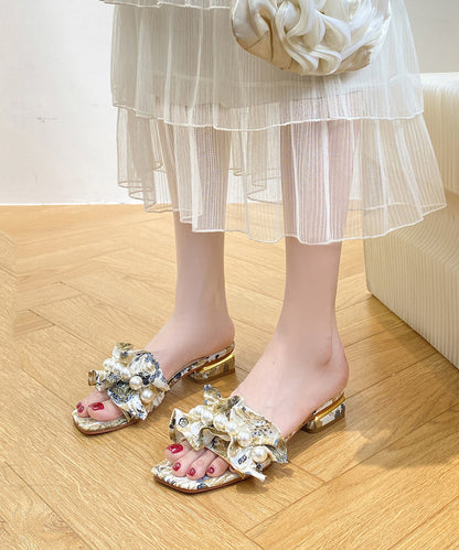 Toe Ruffled Peep Chunky Sandals Slide Pearl Fashion