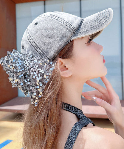 Baseball Flower Fashion Cap Versatile Rhinestone Bow Hat Sequin