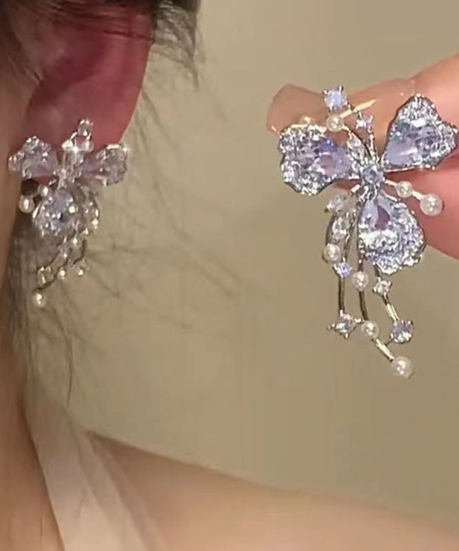 Pearl Copper Zircon Silk Fashion Earrings Floral Stud