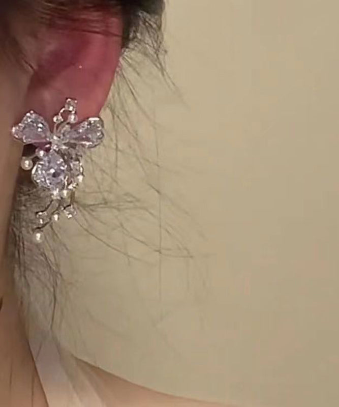 Pearl Copper Zircon Silk Fashion Earrings Floral Stud