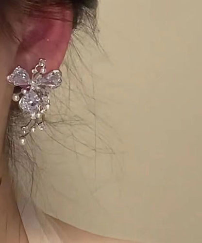 Pearl Copper Zircon Silk Fashion Earrings Floral Stud