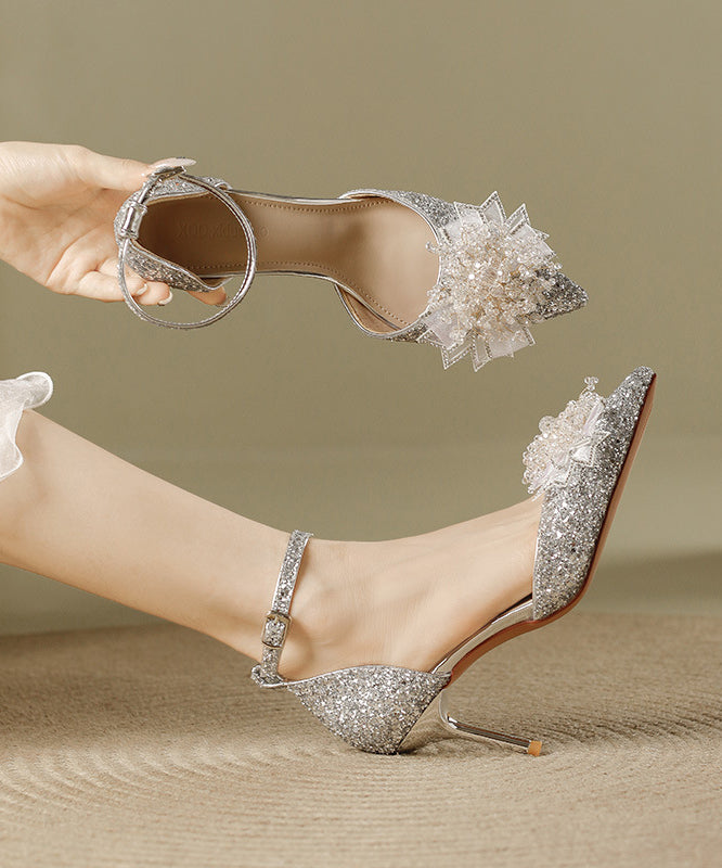 Fashion Splicing Sequins Pointed Silver Stiletto Heels High Toe