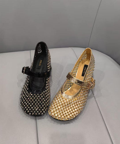 Fashion Black Mesh Zircon Breathable Splicing Chunky Shoes