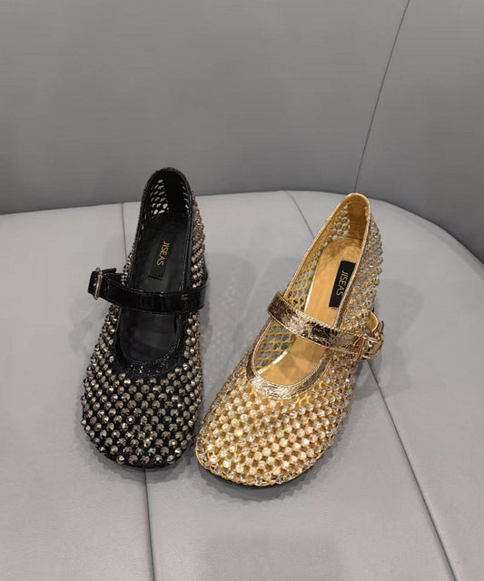 Fashion Black Mesh Zircon Breathable Splicing Chunky Shoes