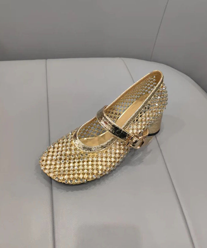 Fashion Black Mesh Zircon Breathable Splicing Chunky Shoes