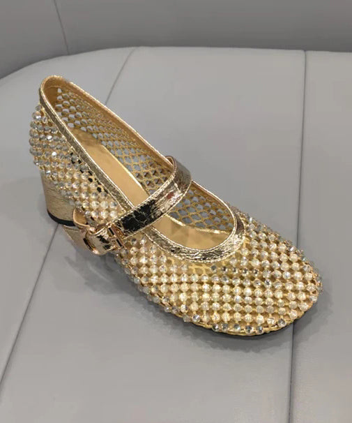 Fashion Black Mesh Zircon Breathable Splicing Chunky Shoes