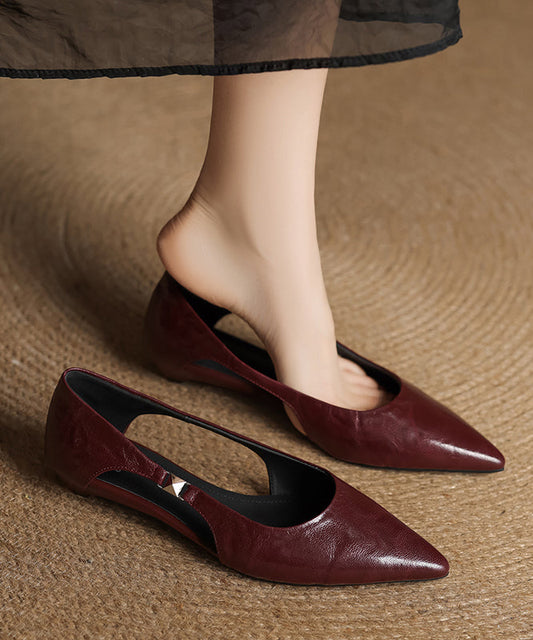 Fashion Toe Flats Hollow Out Pointed Sheepskin Splicing Red