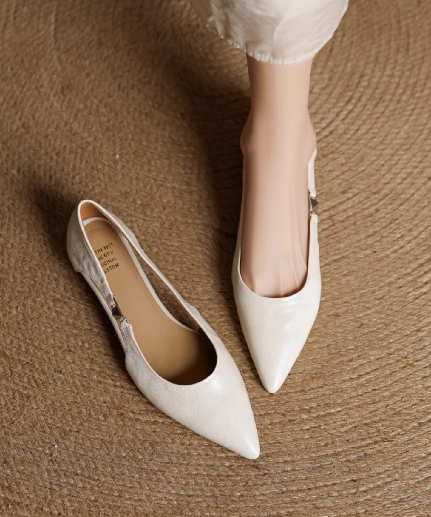 Fashion Toe Flats Hollow Out Pointed Sheepskin Splicing Red