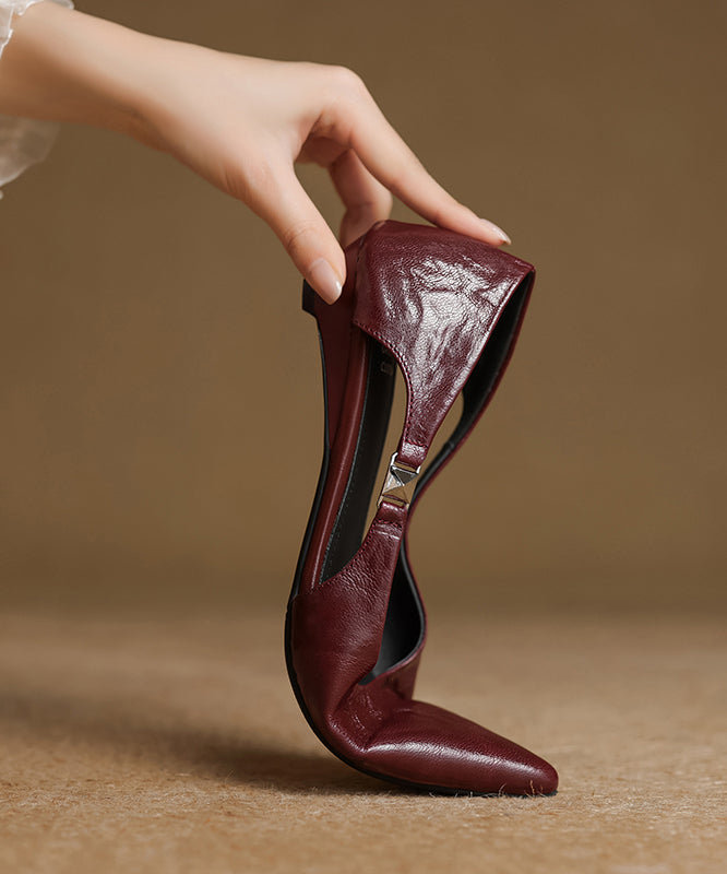 Fashion Toe Flats Hollow Out Pointed Sheepskin Splicing Red