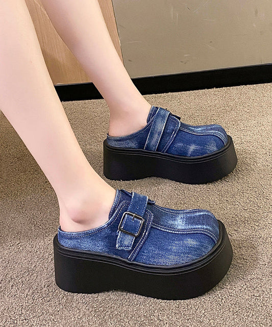 Fashion Splicing Slide Blue Fabric Sandals Cotton Platform