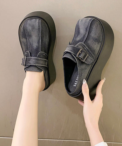 Fashion Splicing Slide Blue Fabric Sandals Cotton Platform