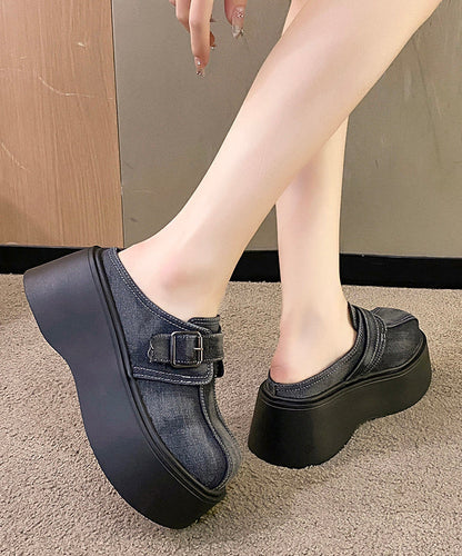 Fashion Splicing Slide Blue Fabric Sandals Cotton Platform