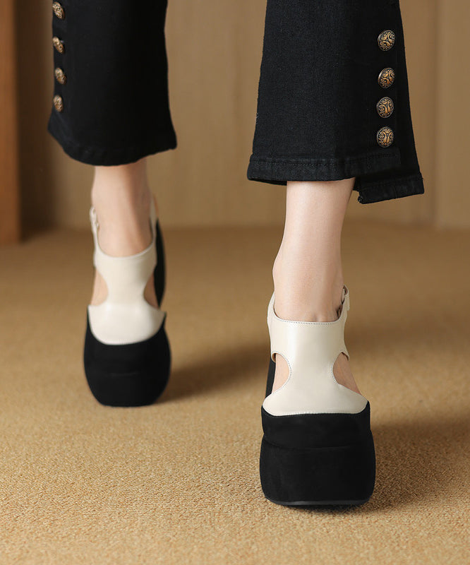 Cowhide White Leather Splicing Sandals Fashion Platform Hollow