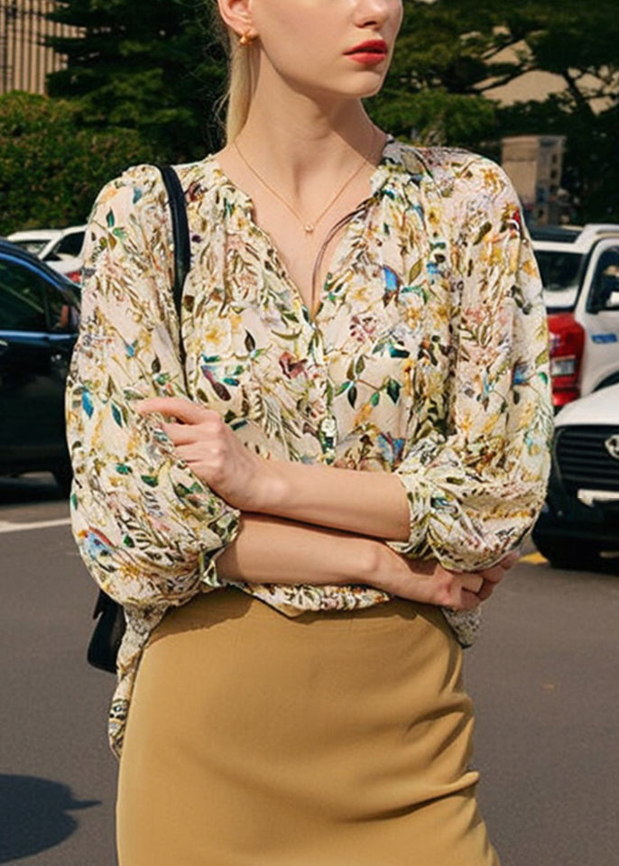 Shirts V Lantern Fashion Print Neck Sleeve