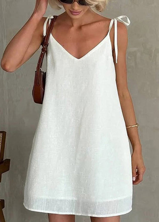 Mini Fashion White Dresses Lace Backless Up Summer Cotton