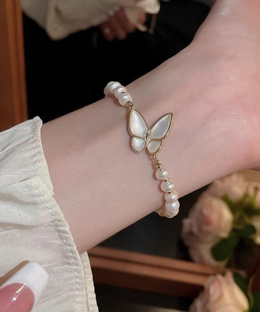 White Copper Alloy Charm Fashion Bracelet Pearl Butterfly
