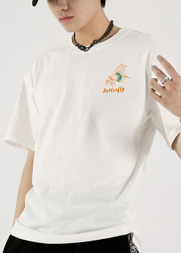 Shirts Embroideried White T Fashion Cotton Summer Butterfly