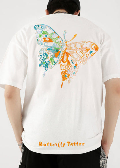 Shirts Embroideried White T Fashion Cotton Summer Butterfly