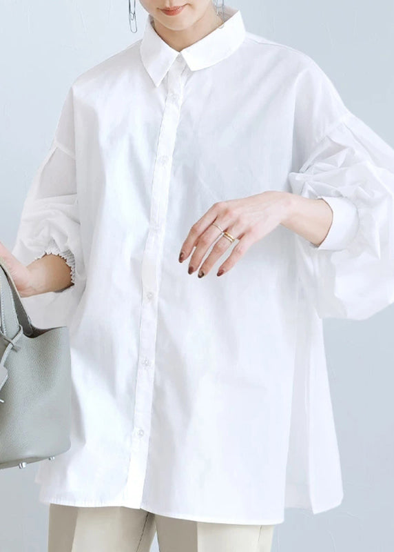 Top Oversized Blouse Lantern Side Open Cotton Fashion White