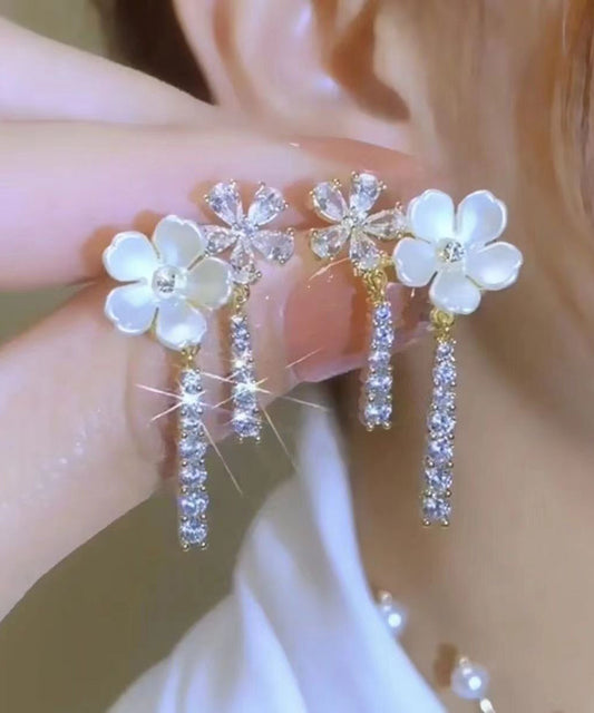 Overgild Drop Pearl Silver Fashion Sterling White Zircon Floral