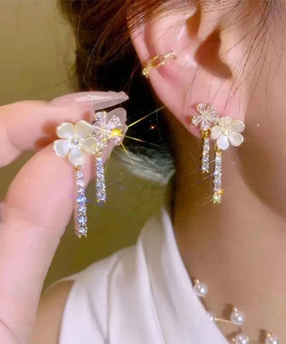 Overgild Drop Pearl Silver Fashion Sterling White Zircon Floral