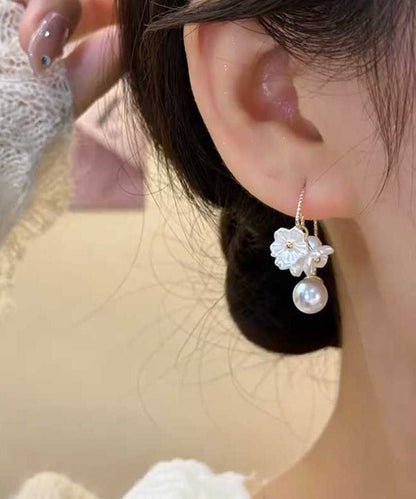 Yellow Hoop Earrings Floral Pearl Fashion Alloy Acrylic