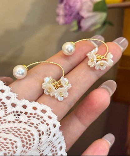 Yellow Hoop Earrings Floral Pearl Fashion Alloy Acrylic