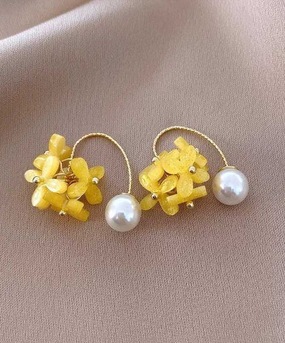 Yellow Hoop Earrings Floral Pearl Fashion Alloy Acrylic