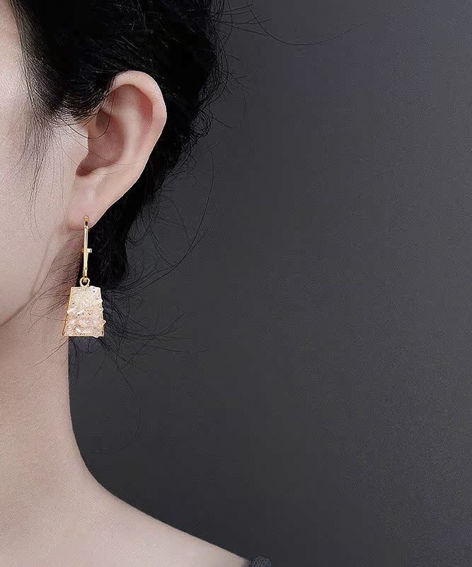 Fashion Yellow Copper Alloy Square Crystal Drop Earrings QQ056