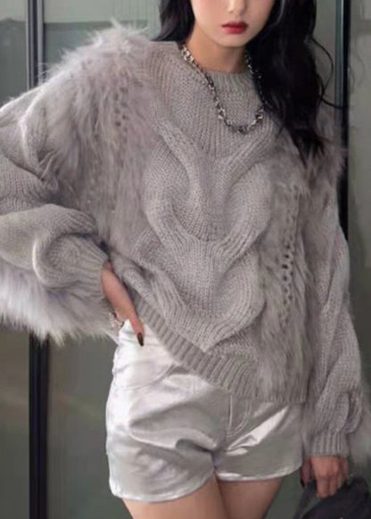 Cotton O-Neck Yellow Sweaters Fluffy Fuzzy Fur Knit Fashion Cozy