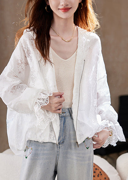 Yellow Sleeve Fashion Lace Hoodie Batwing Up Coat Zip