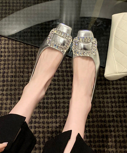 Zircon Fashion Silver Leather Sequined Flats Cowhide