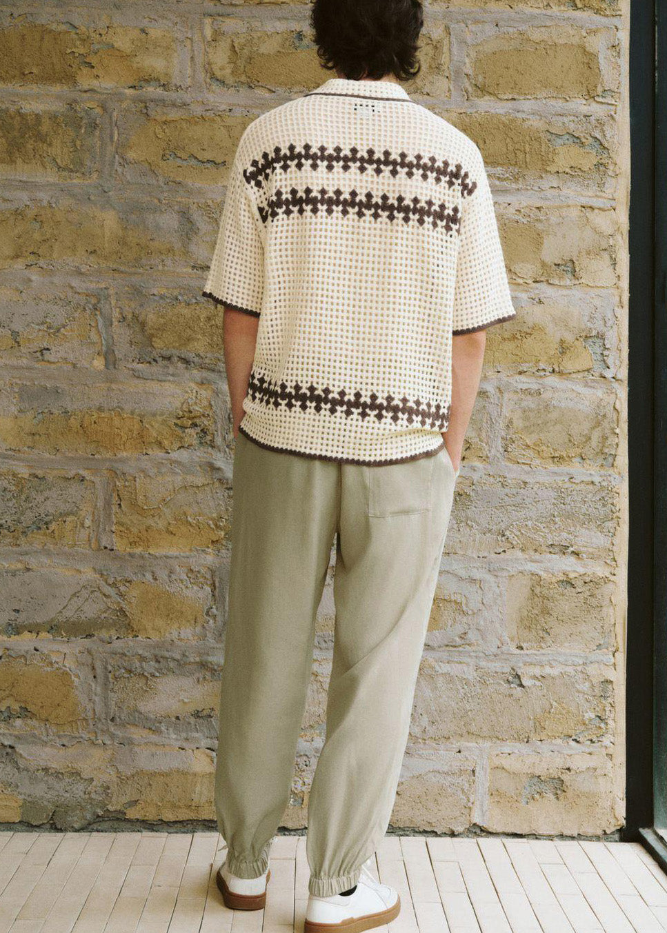 Men Apricot Shirt Knit Out Hollow Polo Fine Summer