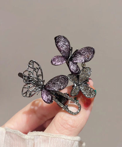 Alloy Black Out Zircon Two-Piece Hairpin Hollow Butterfly Fine