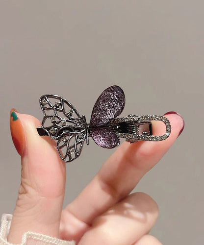 Alloy Black Out Zircon Two-Piece Hairpin Hollow Butterfly Fine