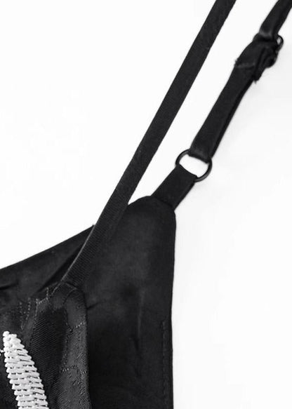 Strap Summer Spaghetti Vests Fine Silk Embroidered Black