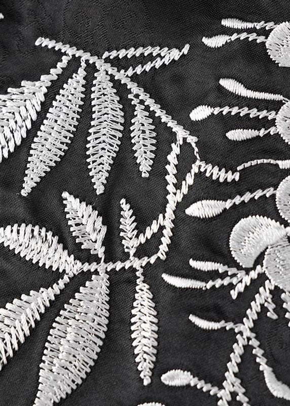 Strap Summer Spaghetti Vests Fine Silk Embroidered Black